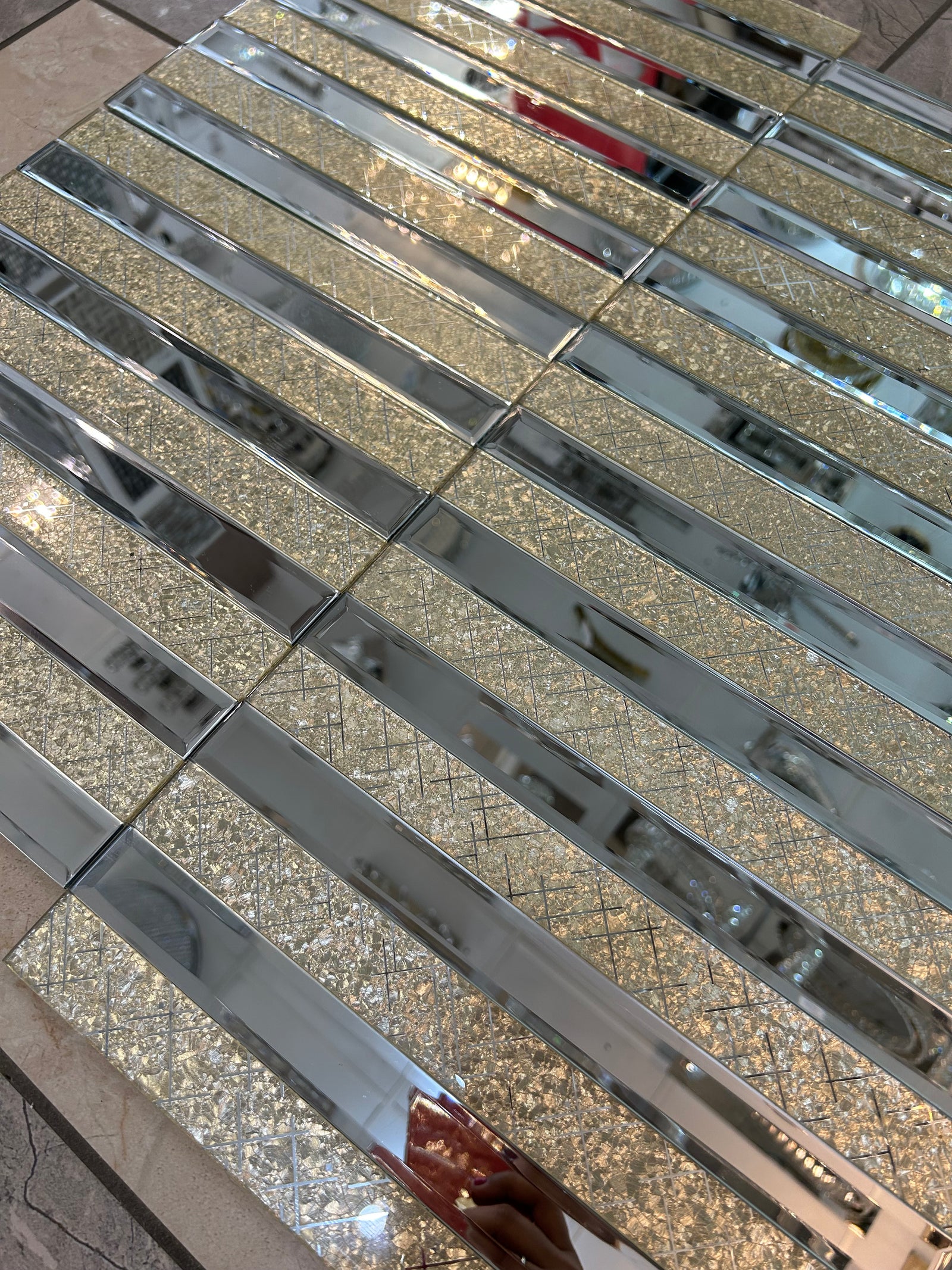 Gold Designed & Mirror Rectangle Glass Mosaic Tiles-300*300*8mm-11sheets-1m2-DZ3301