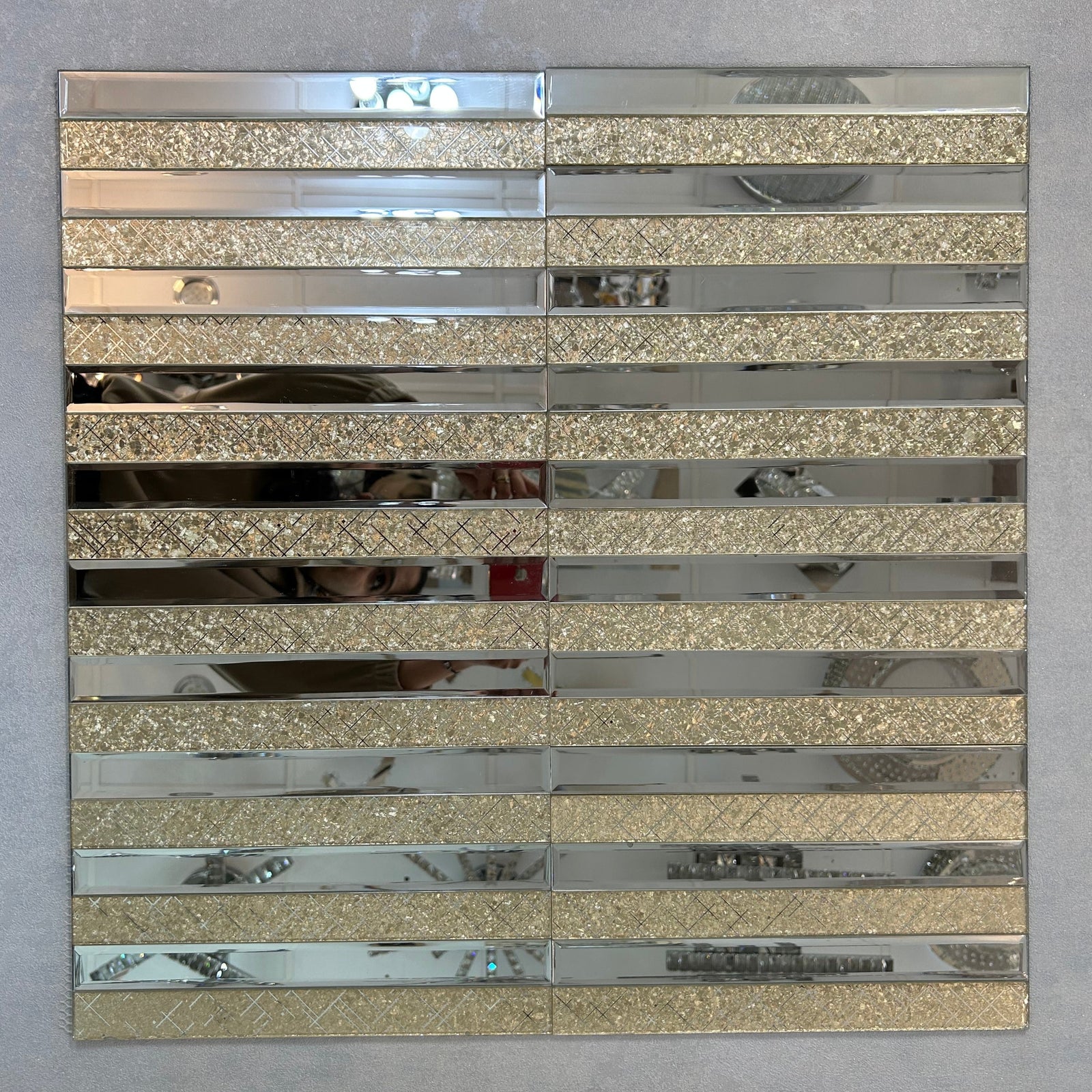 Gold Designed & Mirror Rectangle Glass Mosaic Tiles-300*300*8mm-11sheets-1m2-DZ3301