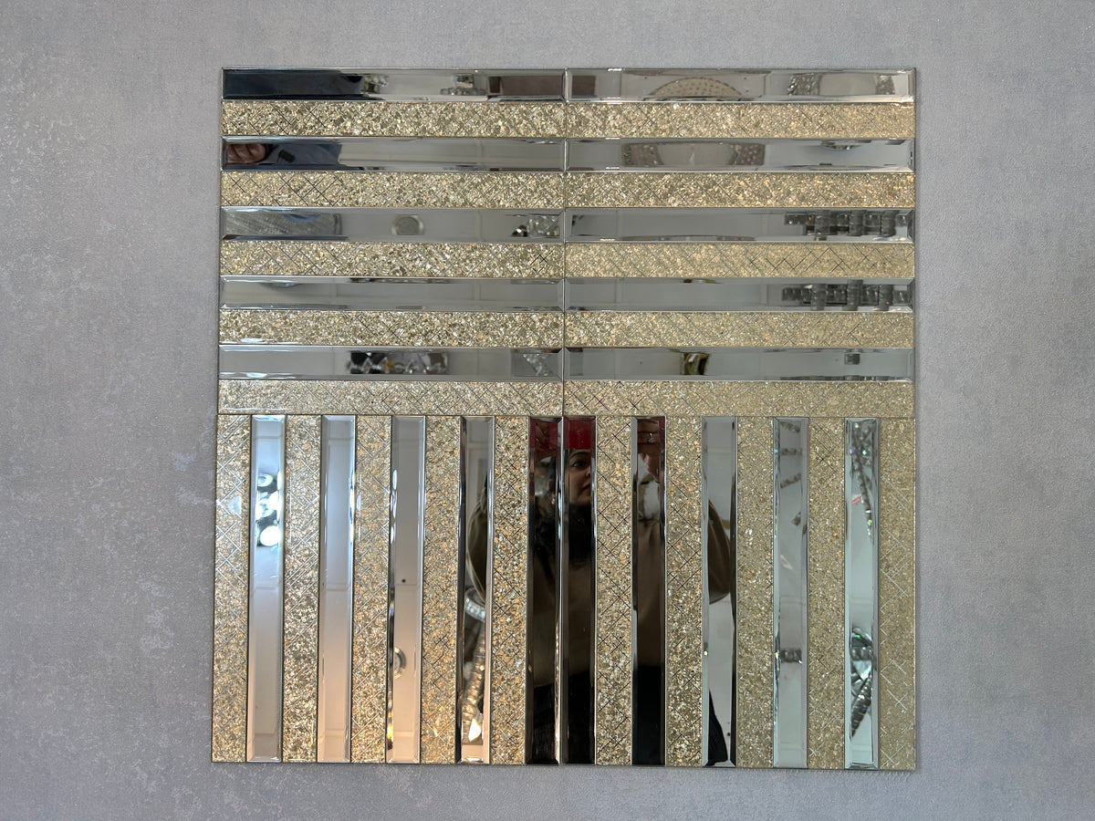 Gold Designed & Mirror Rectangle Glass Mosaic Tiles-300*300*8mm-11sheets-1m2-DZ3301