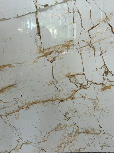 Cream with Gold Marble Effect Glossy Porcelain Tiles Wall & Floor Tiles-600*600*10.5mm-B6104-polished