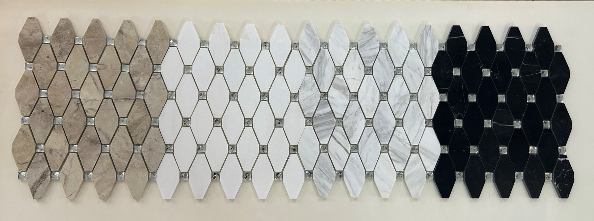 White, Grey, Beige & Black Marble Mosaic Tiles with Crystal  |300X340X8mm|10=1m2