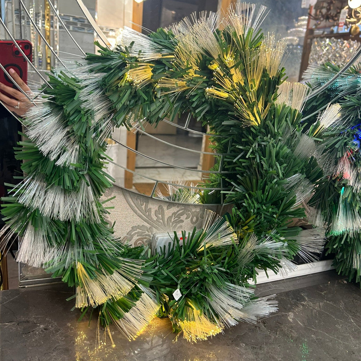 Colourful Wreath with Golden LED Lights for Christmas Decoration