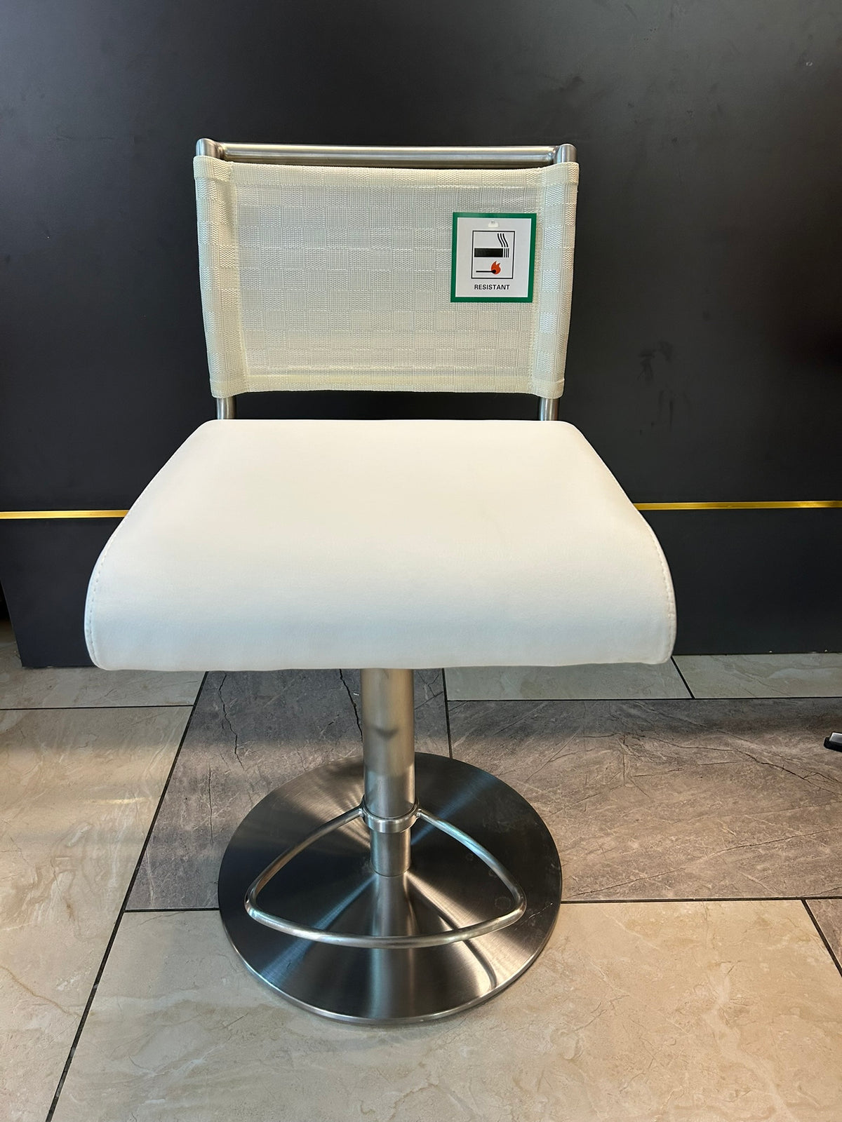 Modern Adjustable Bar Stool with Stainless Steel Base & Fabric Backrest