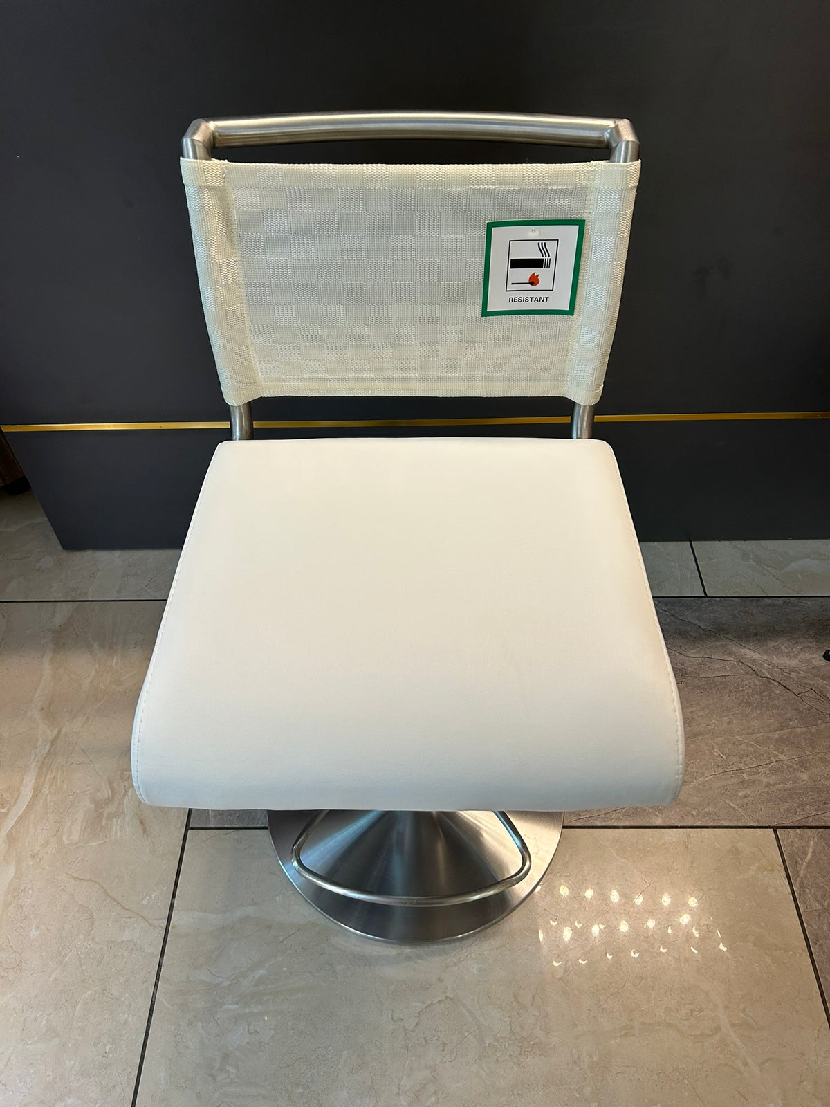 Modern Adjustable Bar Stool with Stainless Steel Base & Fabric Backrest