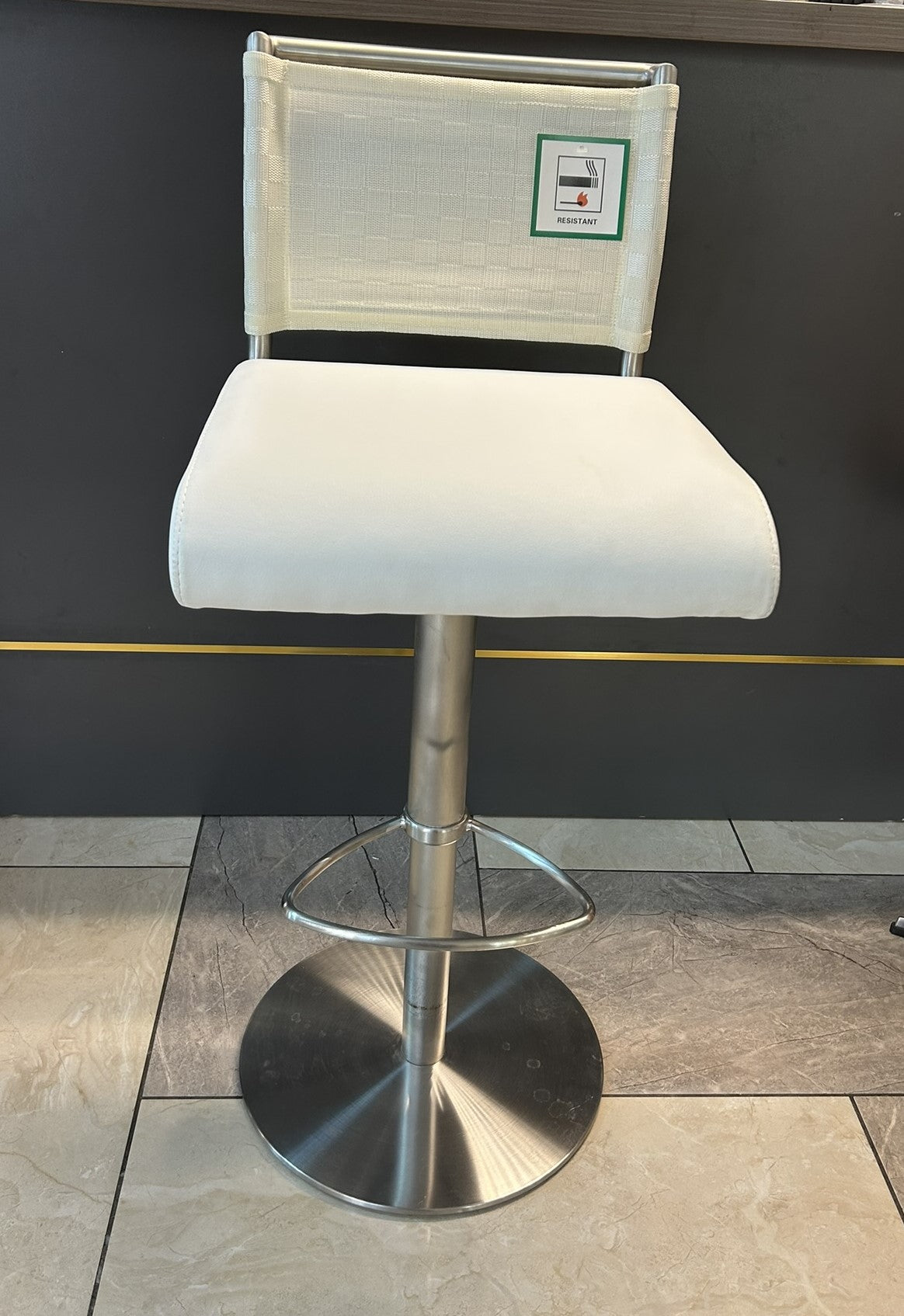 Modern Adjustable Bar Stool with Stainless Steel Base & Fabric Backrest