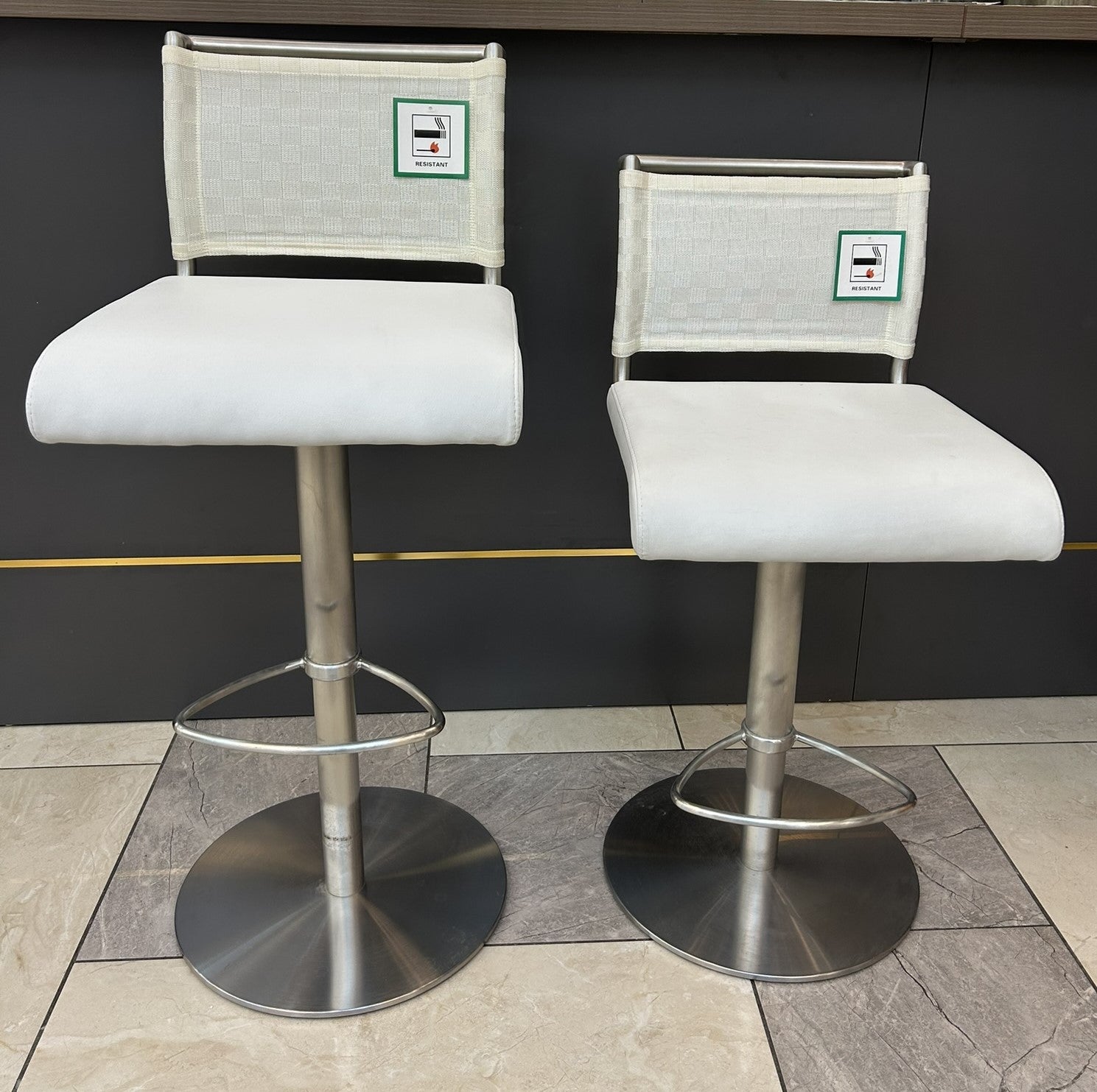 Modern Adjustable Bar Stool with Stainless Steel Base & Fabric Backrest