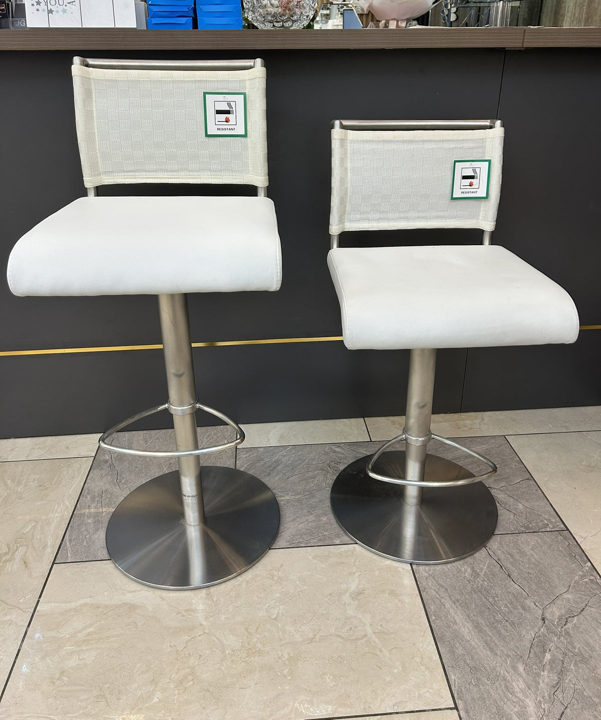 Modern Adjustable Bar Stool with Stainless Steel Base & Fabric Backrest