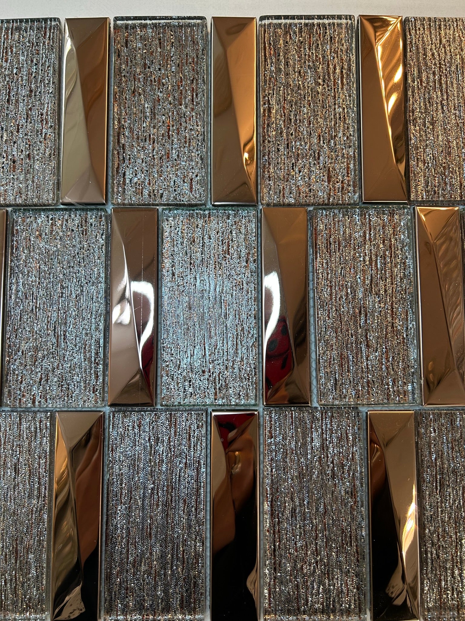 Rosegold Shimmering Glass & Aluminium Mosaic Tiles-300*300*8mm-11sheets-1m2-JH14-B