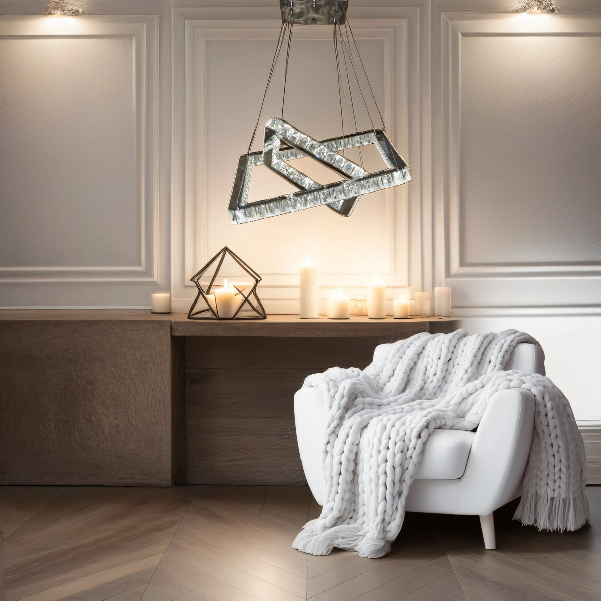 Square 2 Pendant Ceiling Light-Colour Changing Dimmable with Remote Control-20013-600+400-Chrome