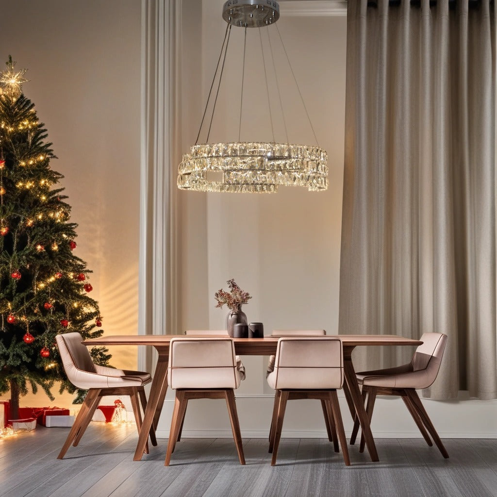 Round Crystallic Pendant Ceiling Light-Colour Changing Dimmable with Remote Control-2007-3-65*65*20cm-Chrome