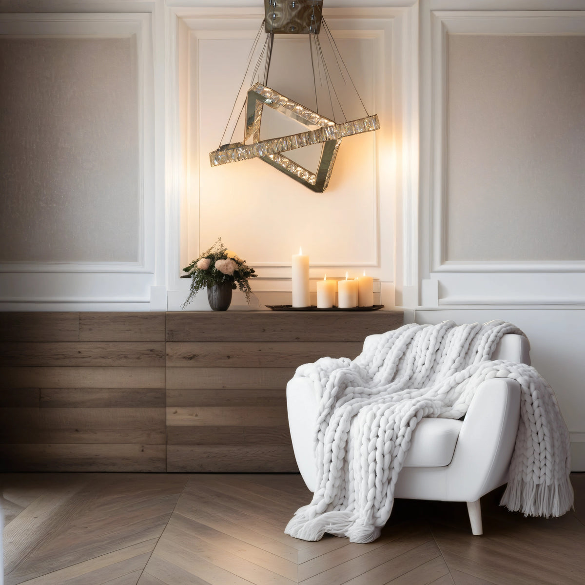 Square 2 Pendant Ceiling Light-Colour Changing Dimmable with Remote Control-20013-600+400-Chrome