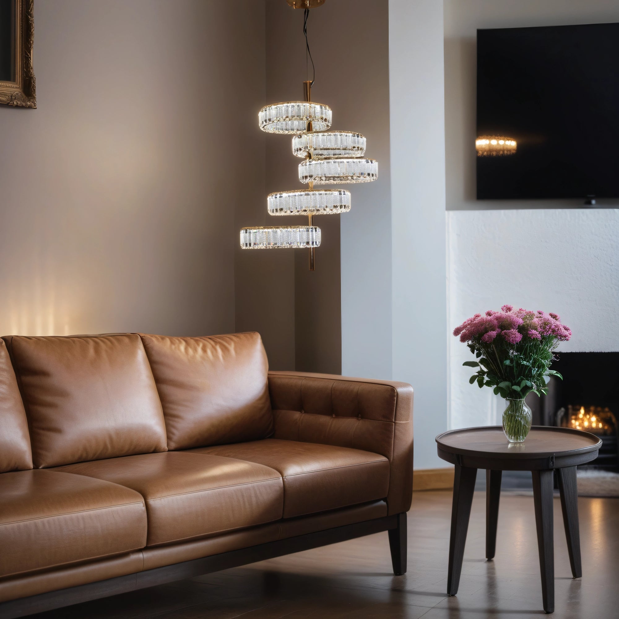 Modern Crystal Pendant Ceiling Light-colour changing brightness adjustment feature-remote control- with matching Floor & Table Lamps –Y608-400+600