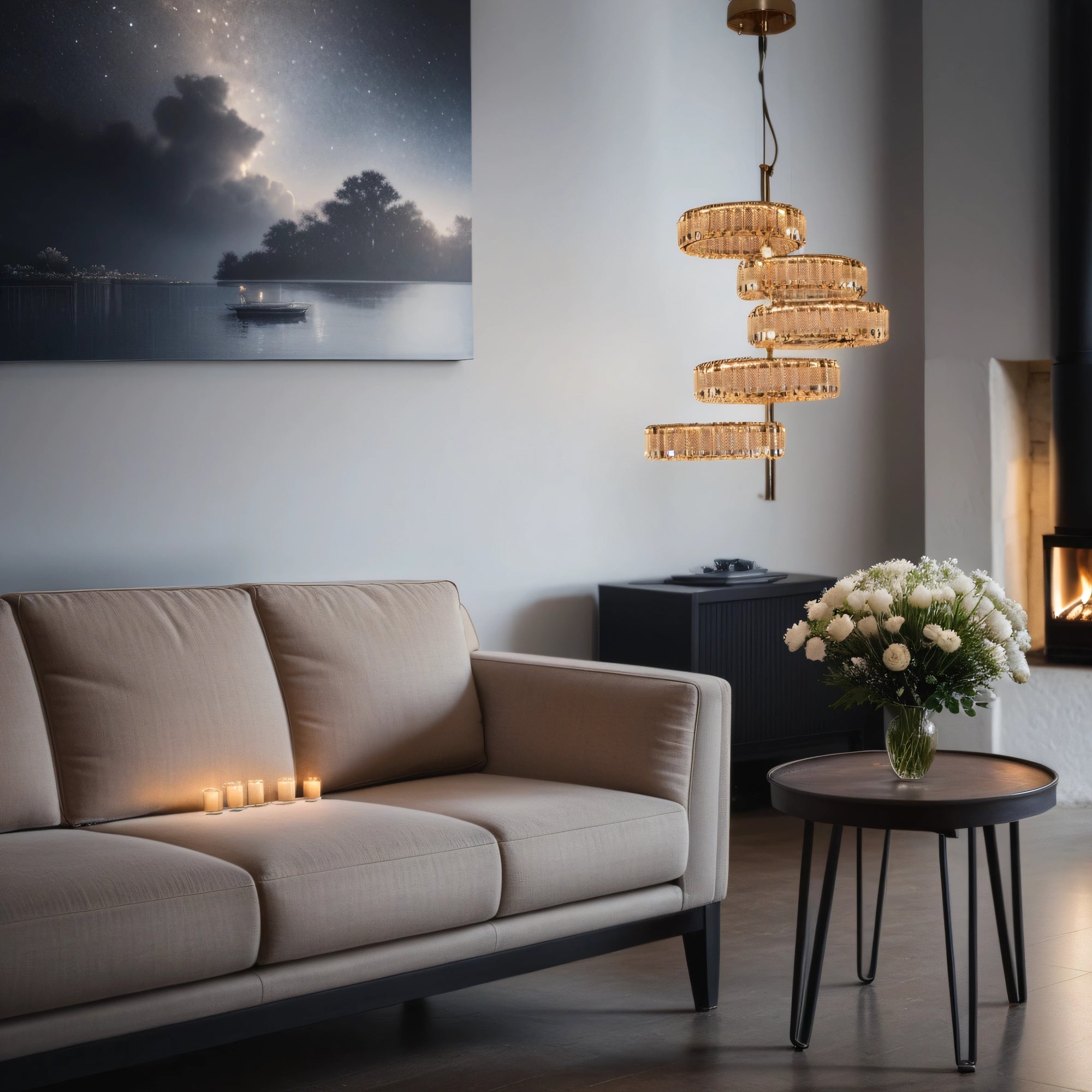 5 Tier Crystal LED Pendant Ceiling Light-color changing & dimmer feature with remote control –Y608-400+600