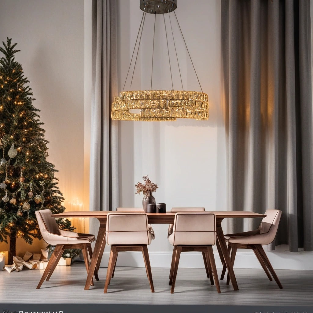 Round Crystallic Pendant Ceiling Light-Colour Changing Dimmable with Remote Control-2007-3-65*65*20cm-Chrome