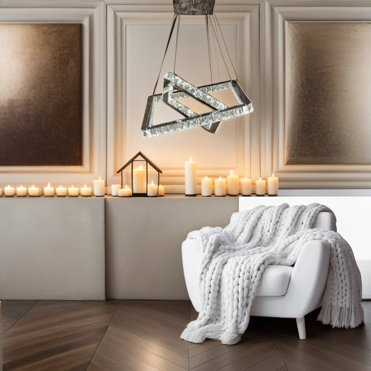 Square 2 Pendant Ceiling Light-Colour Changing Dimmable with Remote Control-20013-600+400-Chrome