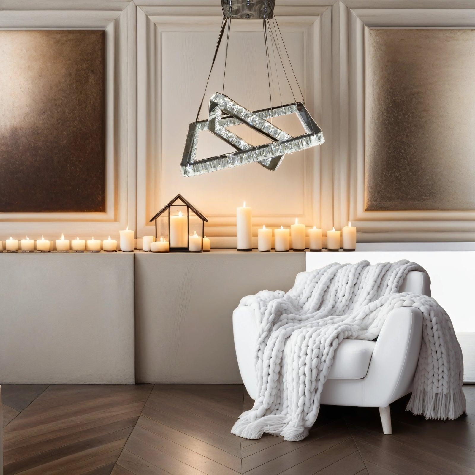 Square 2 Pendant Ceiling Light-Colour Changing Dimmable with Remote Control-20013-600+400-Chrome