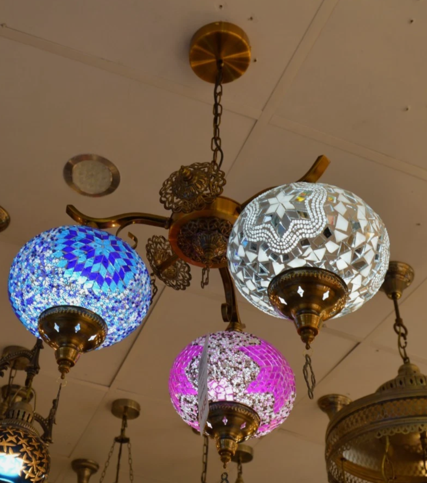 Luxury Turkish Mosaic 3-Light Chandelier Ceiling Pendant | Handcrafted Glass