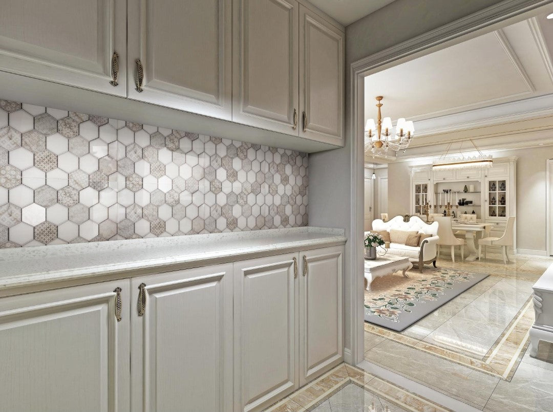 Porcleain Decor Tiles in HEX Greyscale | 1 sheet 60 x 30 cm | 6 tiles 1 sqm-D-HEX