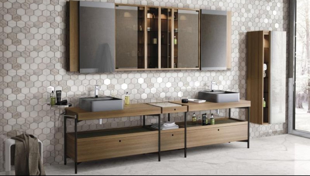 Porcleain Decor Tiles in HEX Greyscale | 1 sheet 60 x 30 cm | 6 tiles 1 sqm-D-HEX