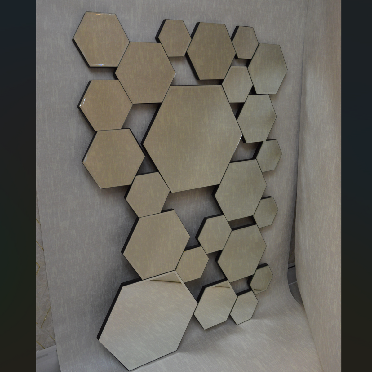 Hexagonal Rosegold and Silver Modern Designer Mirror for Home Decor| Decorative Mirror -120*80cm