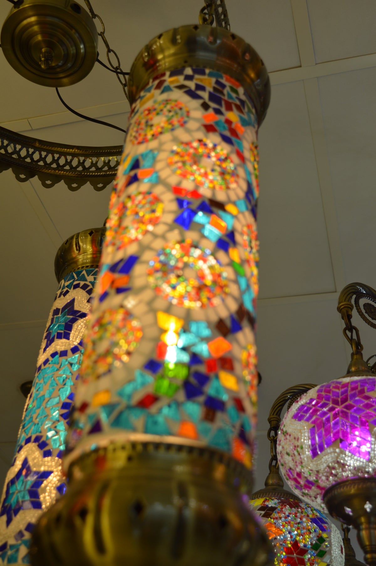 Handmade Turkish Mosaic Chandelier Lamp Ceiling Light Style Multi Lantern
