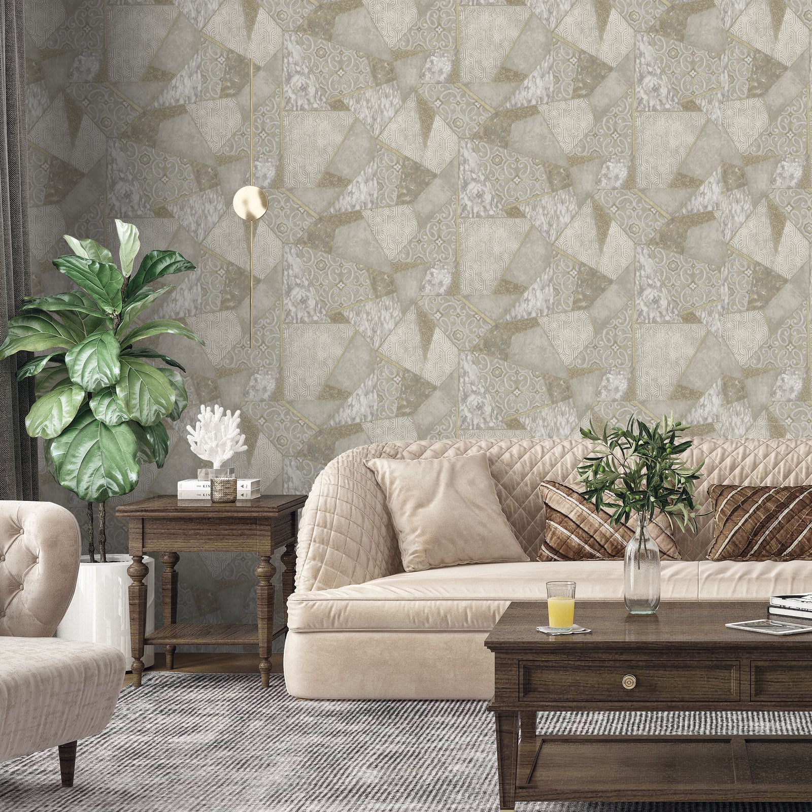 Kingston Modern Geometric Pattern Double width Wallpapers in 3 different colours-15mtr Length and 1mtr Width-VA15204, 05 & 08
