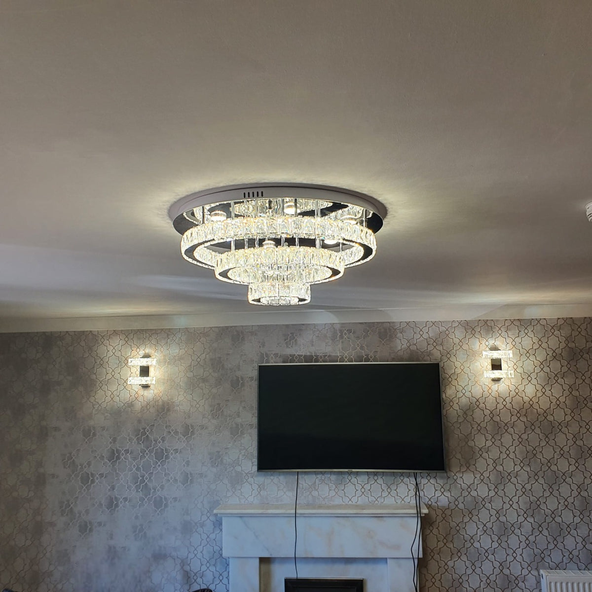 Round circular mirrored frame crystallic colour changing LED ceiling light [9010-800,650,450,350)