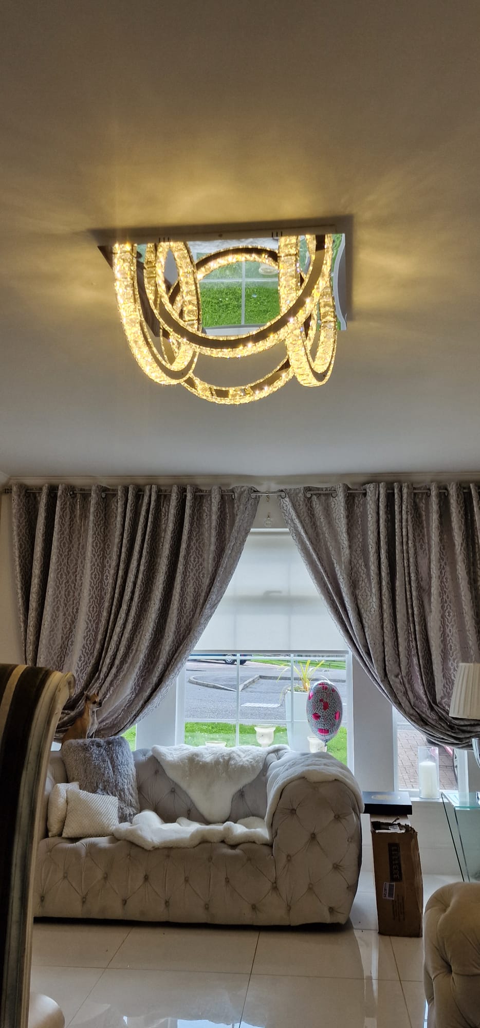 Semi circle mirrored frame crystallic colour changing LED ceiling light [5002-200)