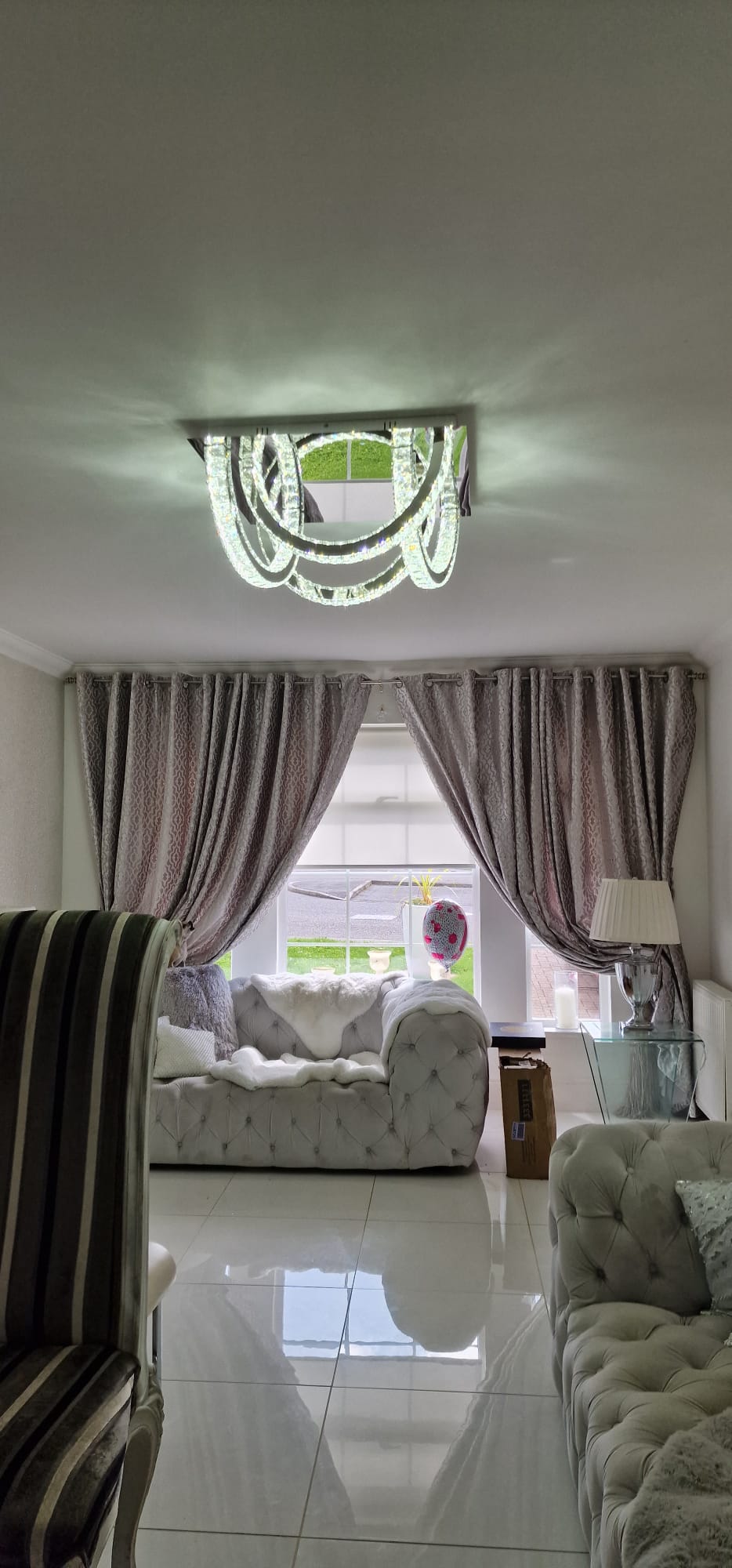 Semi circle mirrored frame crystallic colour changing LED ceiling light [5002-200)