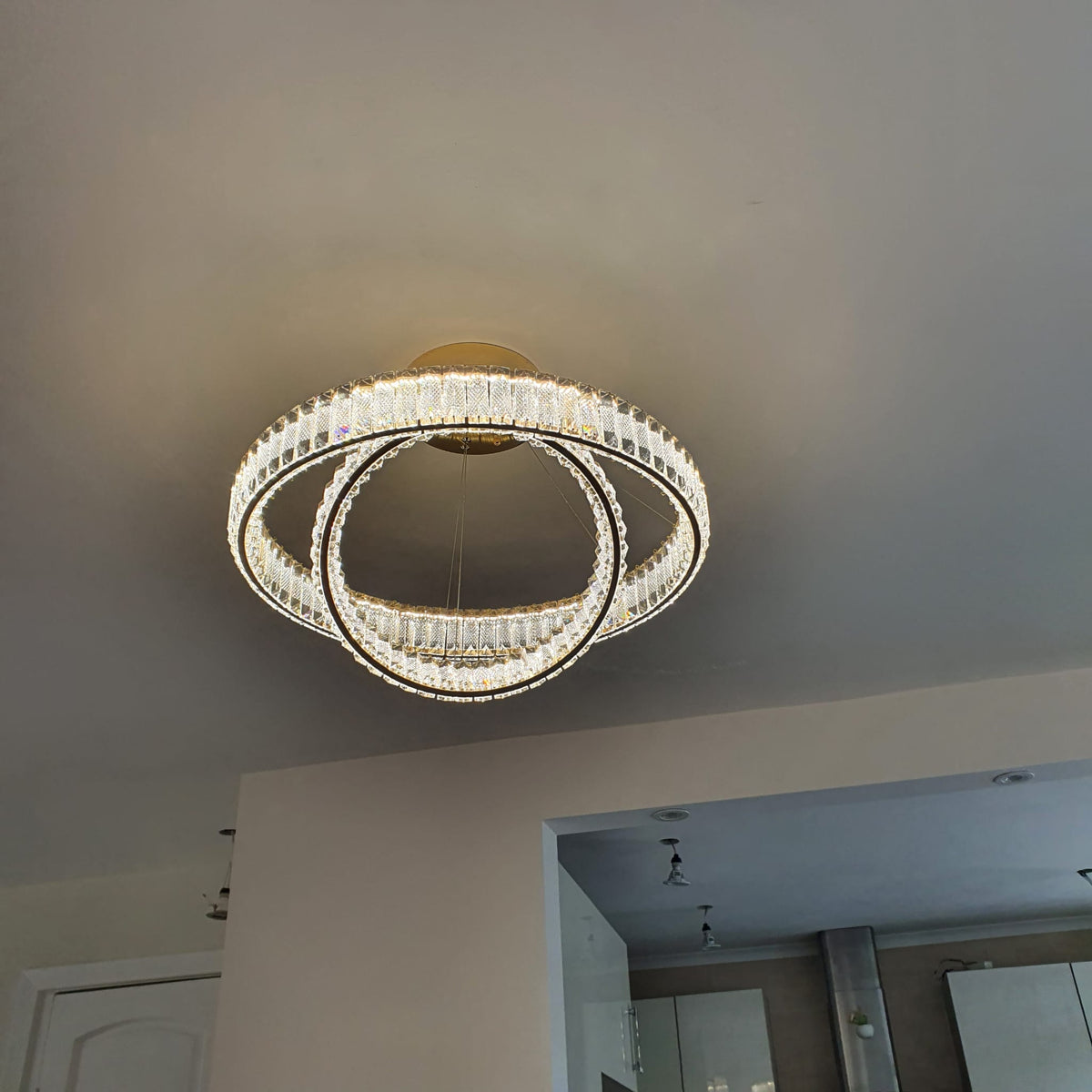 Modern Crystal Pendant Ceiling Light-colour changing brightness adjustment feature-remote control- with matching Floor & Table Lamps –Y608-400+600