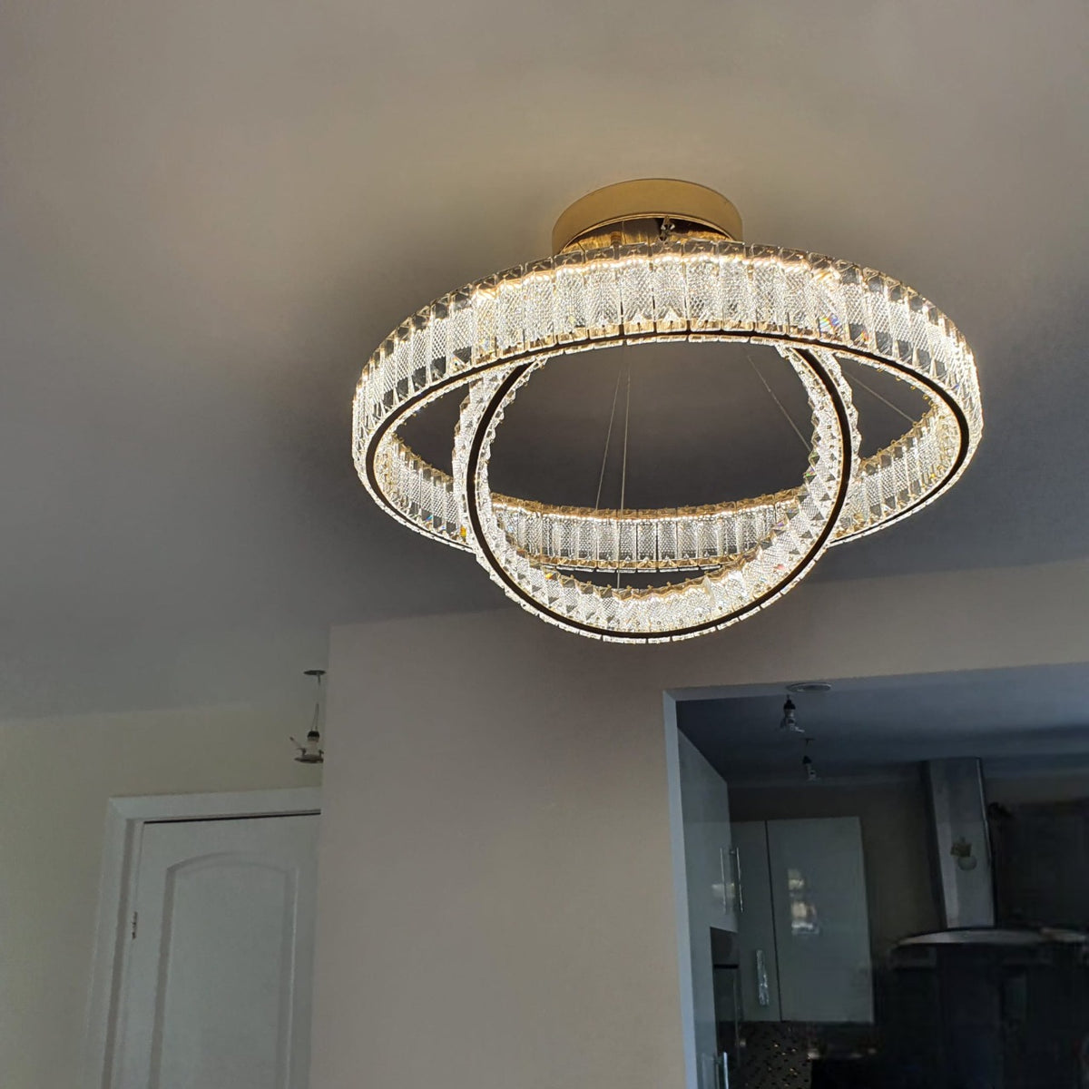 Modern Crystal Pendant Ceiling Light-colour changing brightness adjustment feature-remote control- with matching Floor & Table Lamps –Y608-400+600