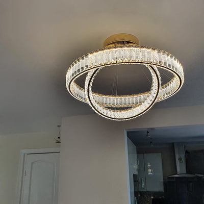 2 Tier Crystal LED Incorporated Ceiling Light-with colour changing and brightness adjustment feature-remote control- matching Floor & Table Lamps –Y608-400+600