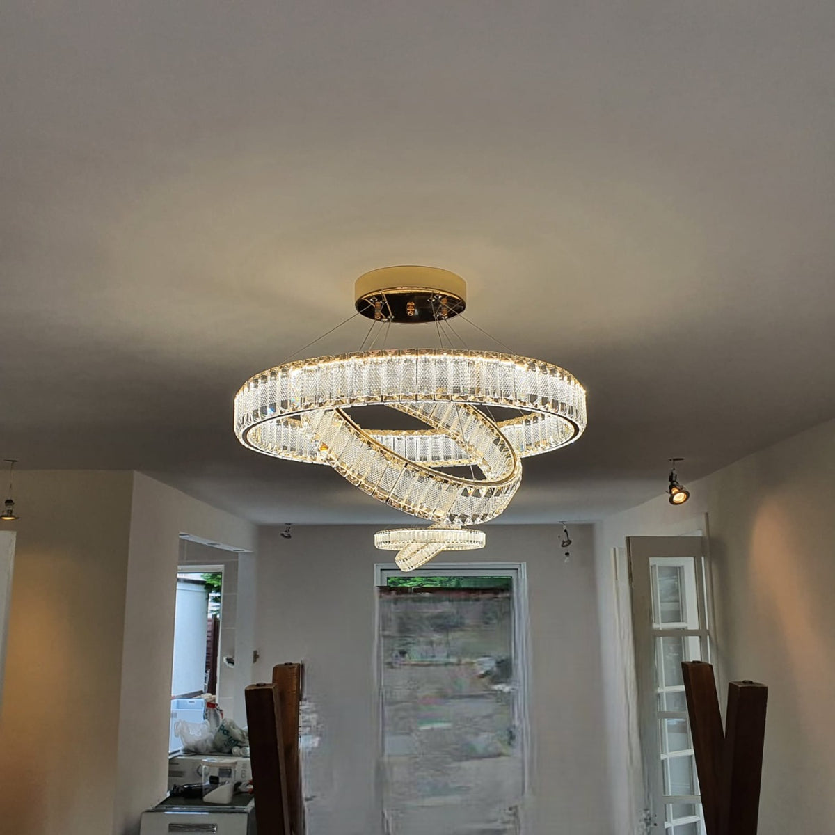 Modern Crystal Pendant Ceiling Light-colour changing brightness adjustment feature-remote control- with matching Floor & Table Lamps –Y608-400+600