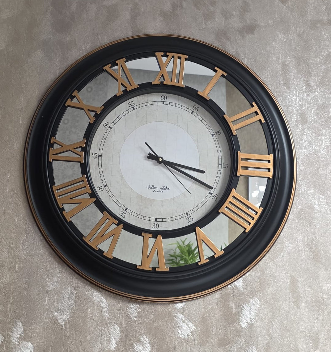 Skeleton Mirrored Large Wall Clock – Roman Numerals – Gold or Silver