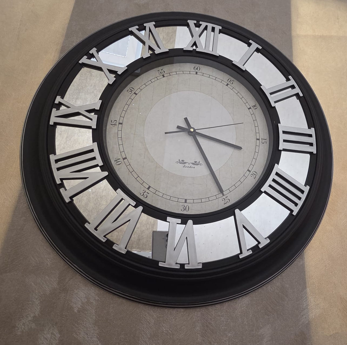 Skeleton Mirrored Large Wall Clock – Roman Numerals – Gold or Silver