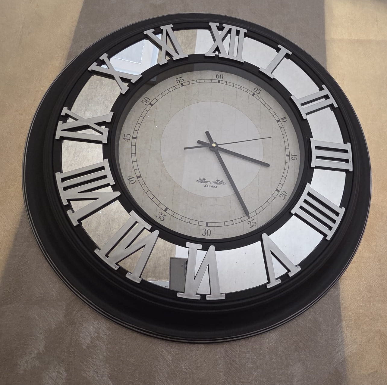 Skeleton Mirrored Large Wall Clock – Roman Numerals – Gold or Silver