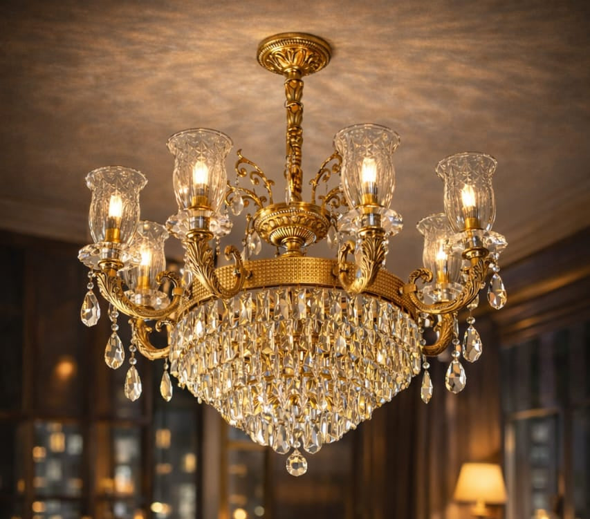 Large Luxury Gold Crystal Chandelier 10-Light Traditional Ceiling Light
