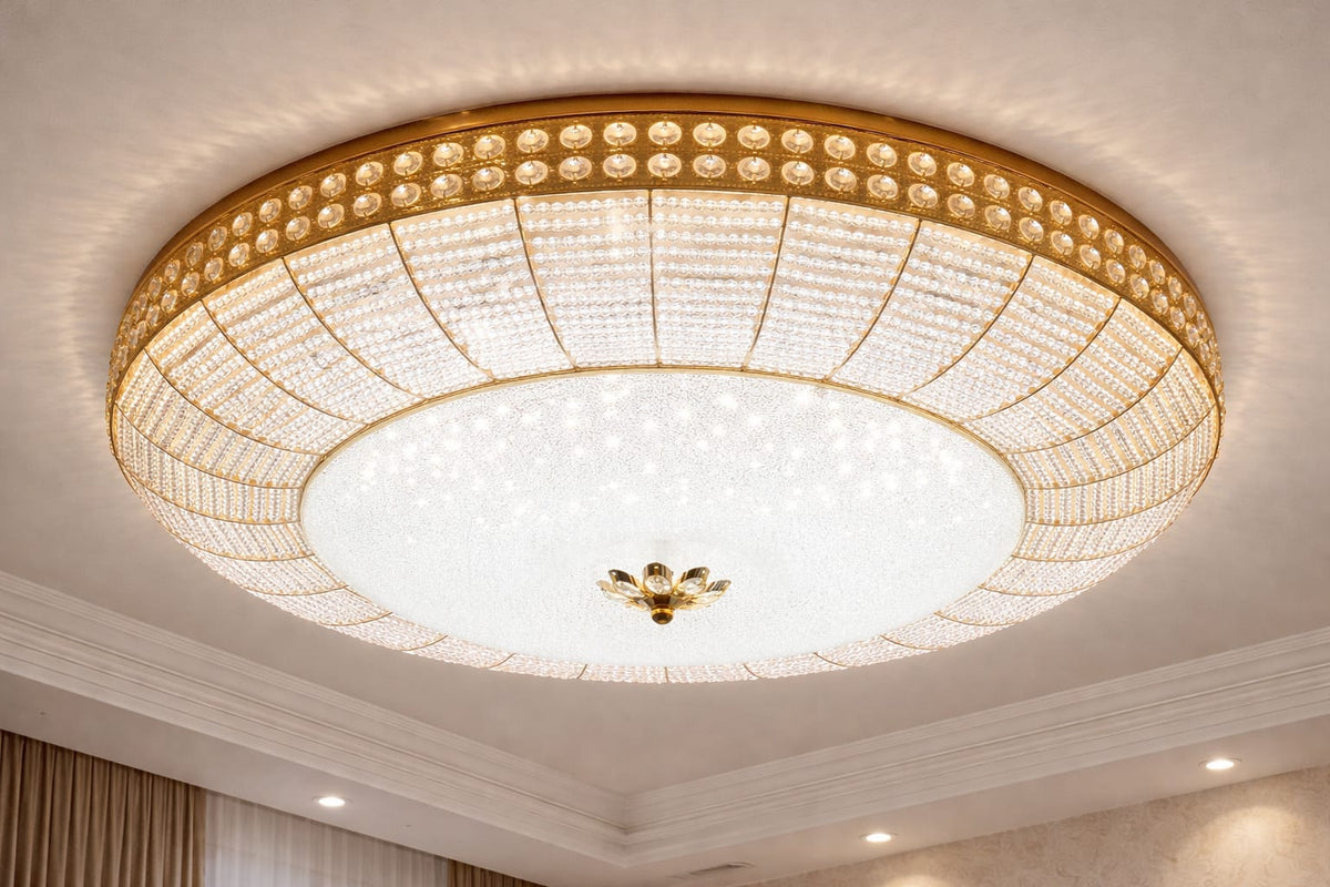 Luxury Crystal LED Flush Ceiling Light Gold Frame – 03 Colour Changing - 02 Size