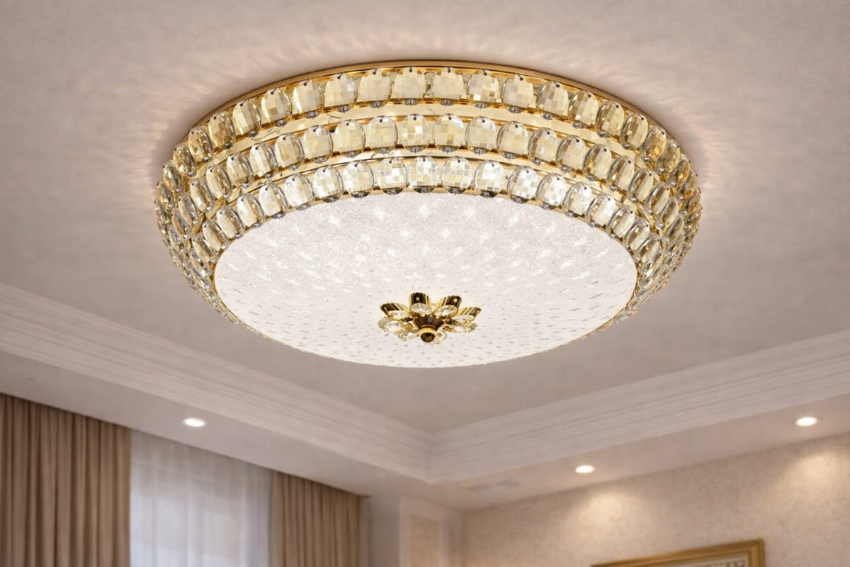 Luxury Crystal LED Flush Mount Ceiling Light Gold Round