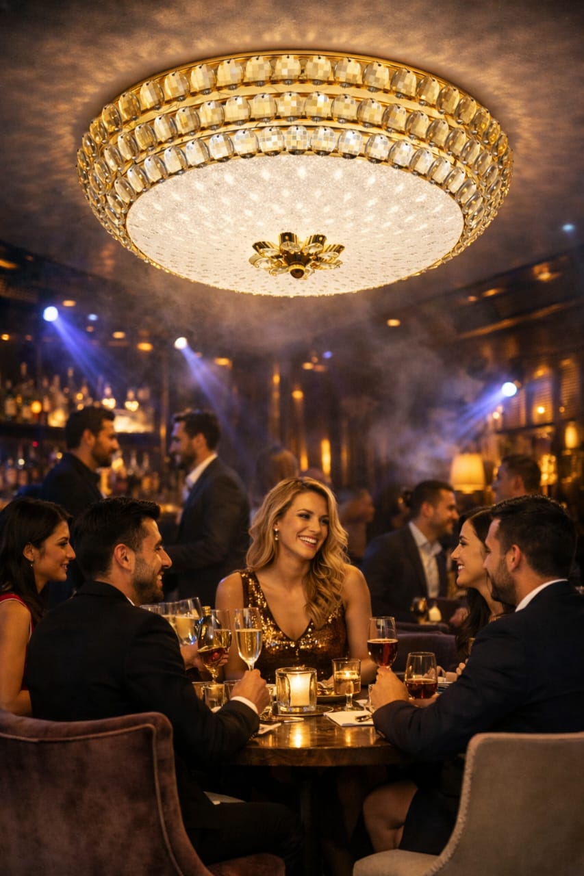 Luxury Crystal LED Flush Mount Ceiling Light Gold Round
