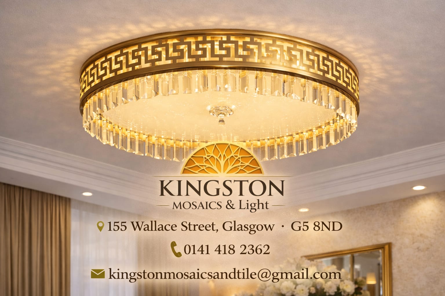 Luxury Gold Crystal LED Chandelier Ceiling Light - Greek Key Design - 04 Sizes