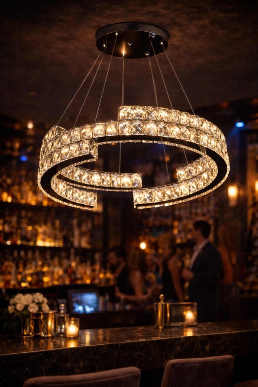 Modern Double Ring Crystal LED Chandelier – Luxury Light, Adjustable Height