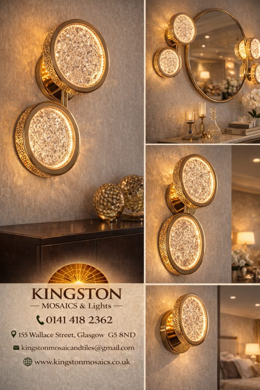Modern Gold Crystal LED Wall Light – Double Round Luxury Glass Sconce