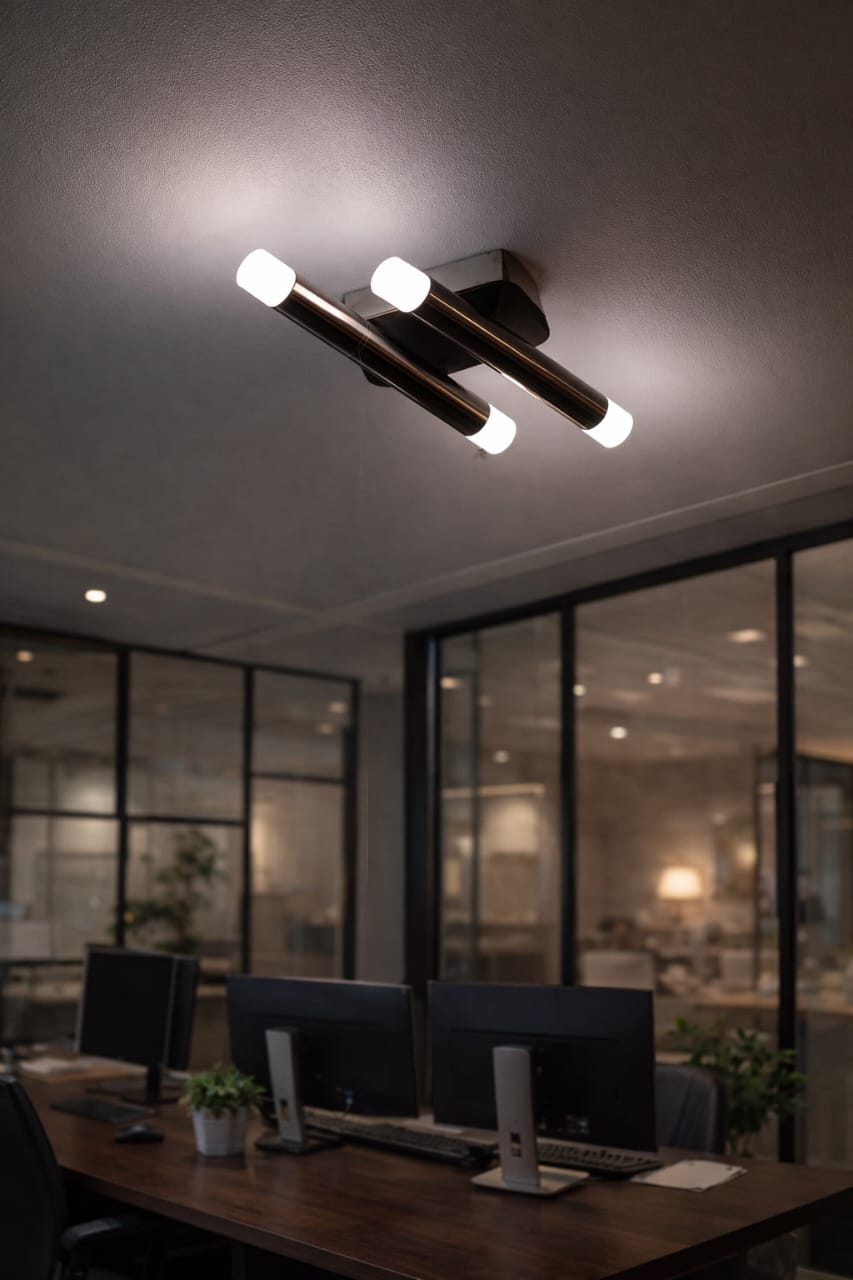 Modern Dual Tube LED Ceiling Light Black & Chrome Finish