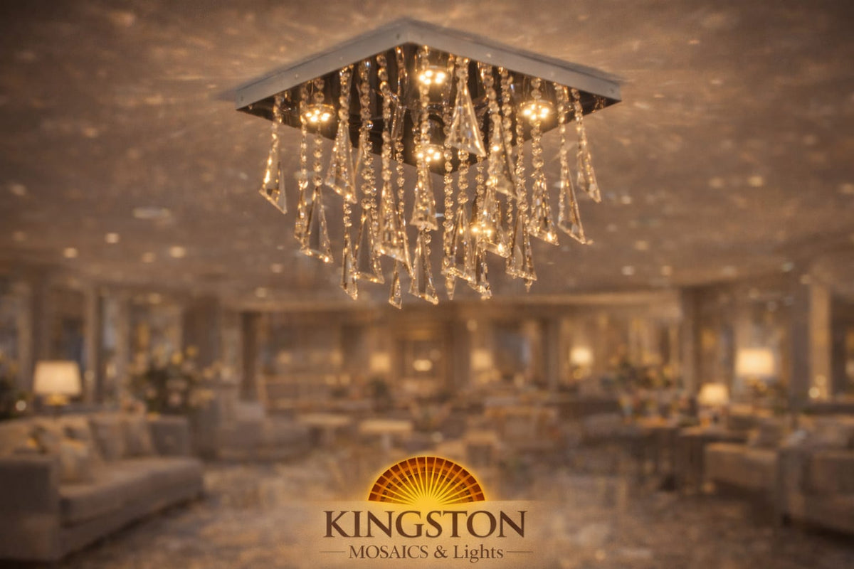 Luxury Crystal LED Flush Mount Ceiling Light – Modern Square Raindrop Chandelier
