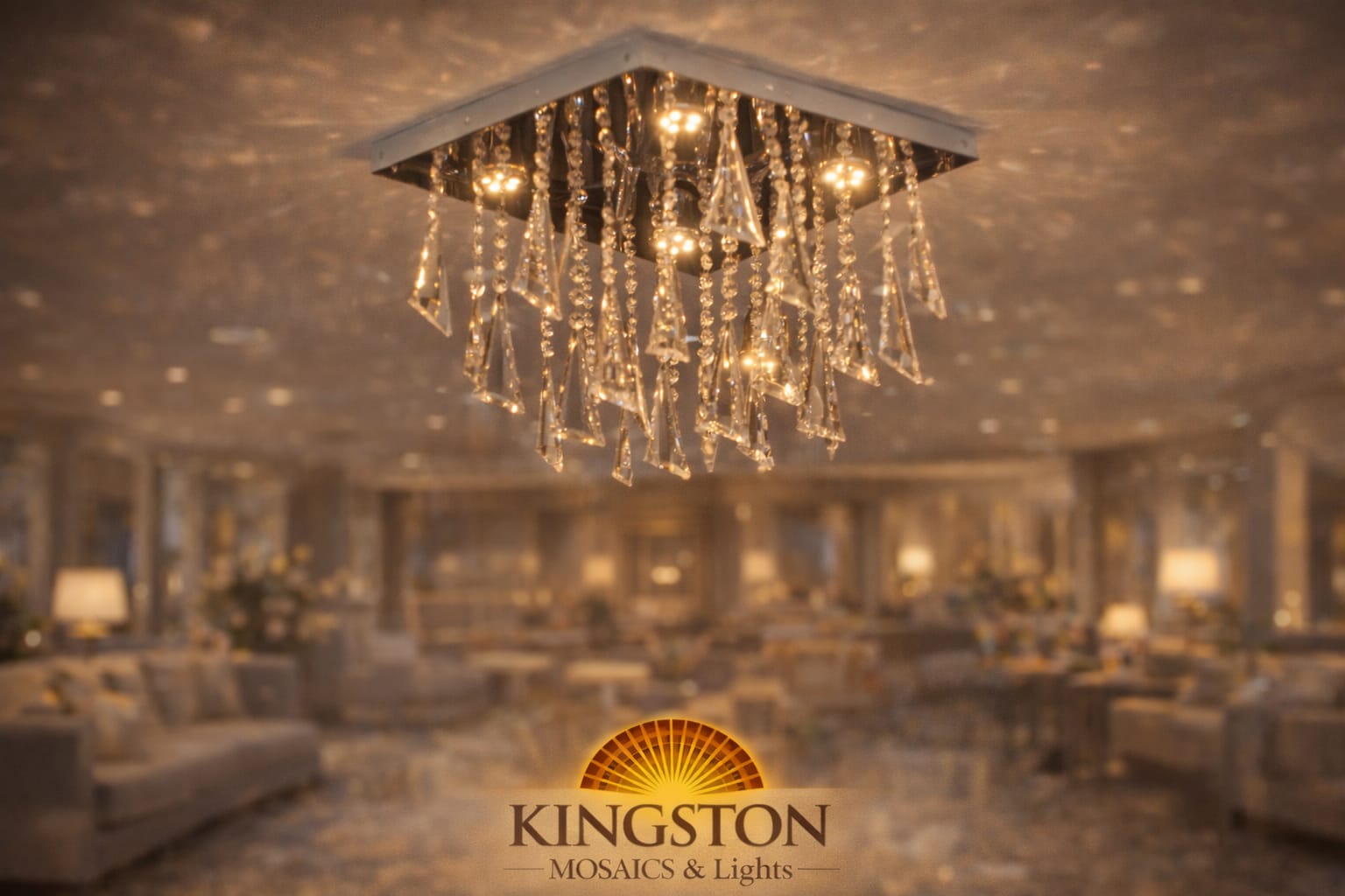 Luxury Crystal LED Flush Mount Ceiling Light – Modern Square Raindrop Chandelier