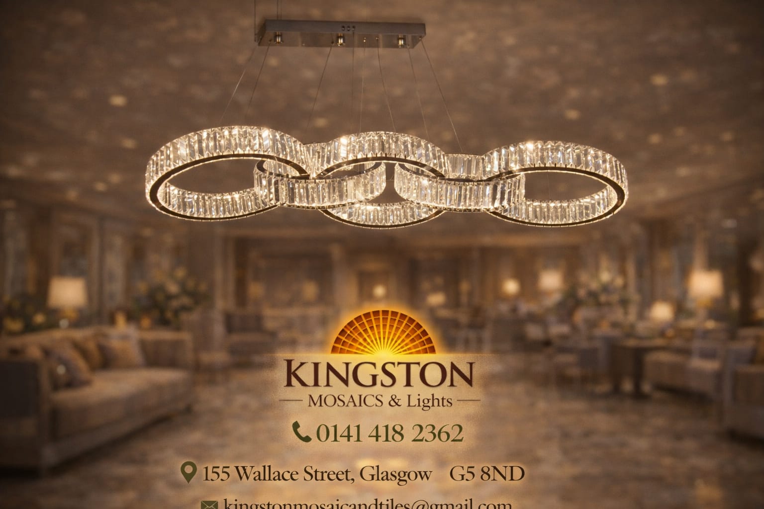 Luxury Triple Ring Crystal LED Chandelier Ceiling Light - Modern Dimmable