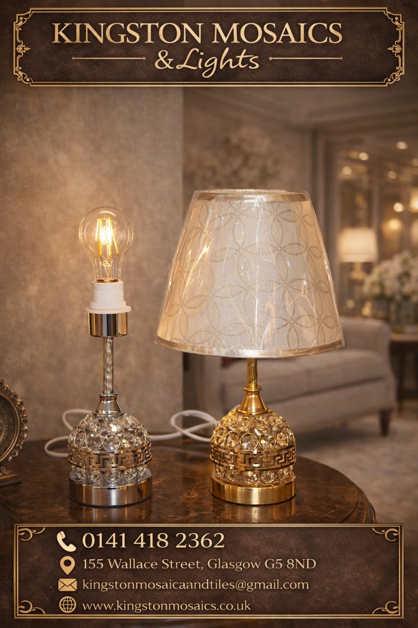 Luxury Crystal Table Lamp with Gold & Chrome Finish and Fabric Shade
