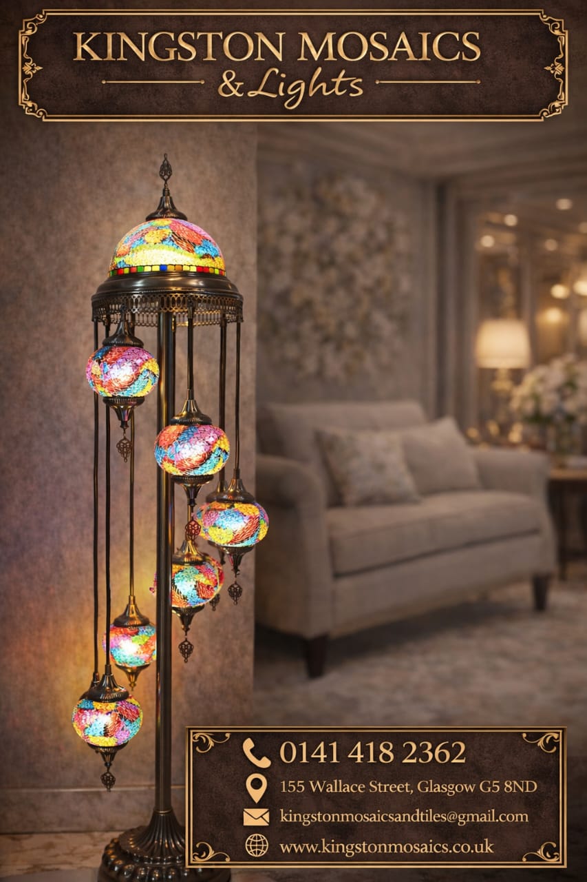 Luxury Turkish Mosaic Floor Lamp with Multi-Colour Glass Shades