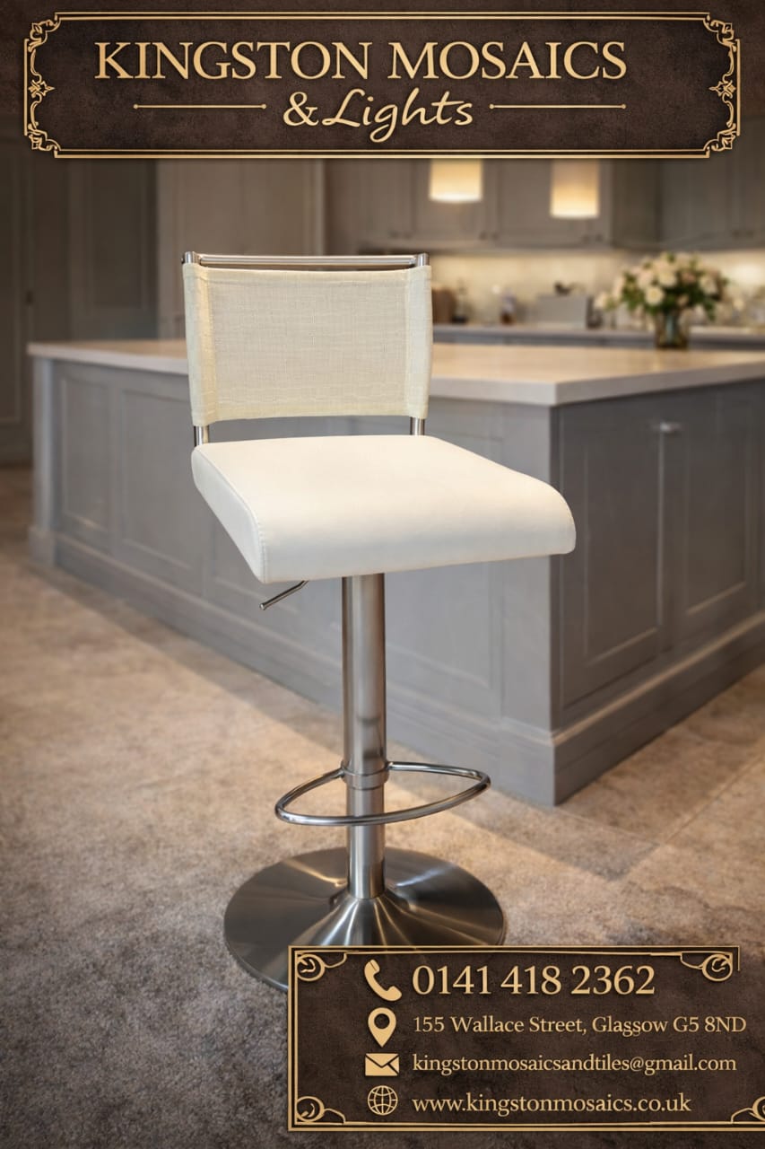 Modern Adjustable Bar Stool with Stainless Steel Base &amp; Fabric Backrest